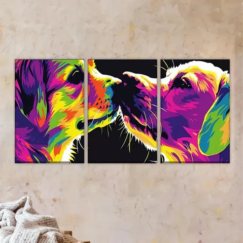 3pcs colorful dog painting on black Wall Art Set Canvas Unframed - High Quality Print 100% Australian Made Wall Canvas