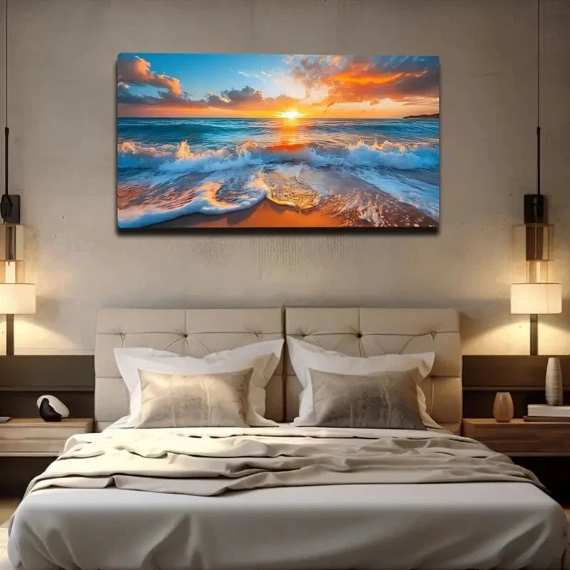 Painting Of A Sunny Seaside Wall Art Canvas Office Home Room Framed 120x60cm