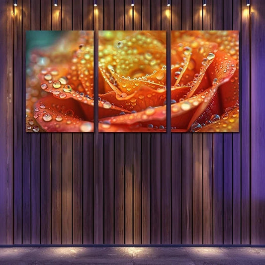 3pcs Abstract Colorful Rose with Water Drops Metal Print Ready to Hang Art