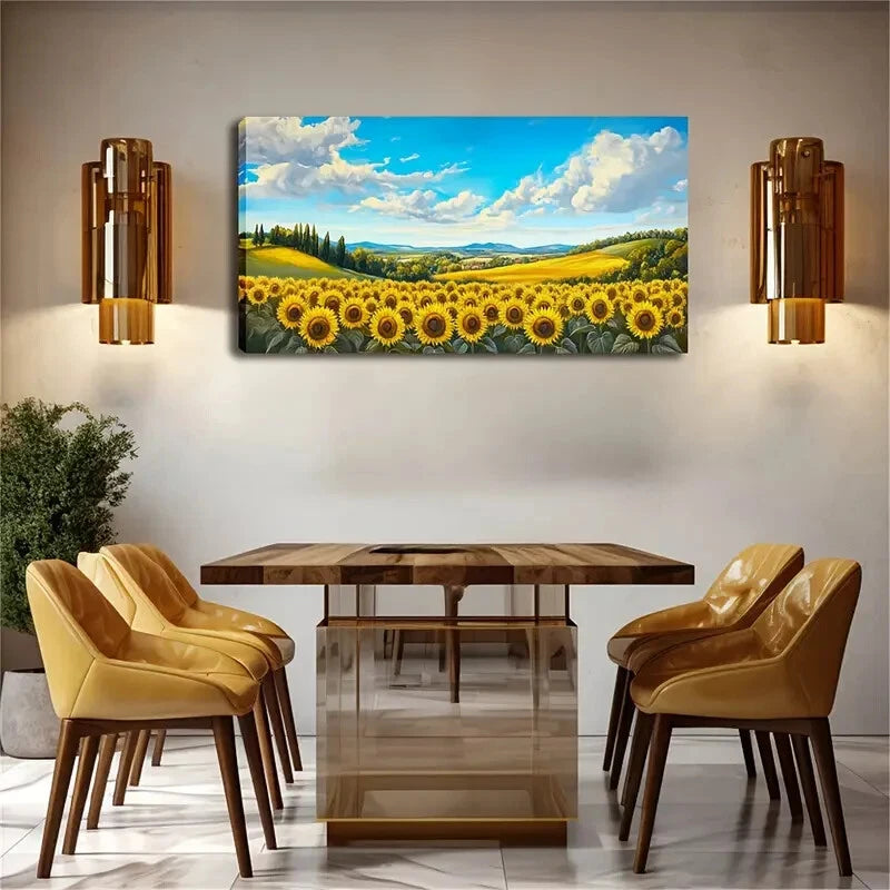 Sunflower Field Rolling Hcills Wall Art Canvas Office Home Room Framed 120x60cm - Bella Home Decor