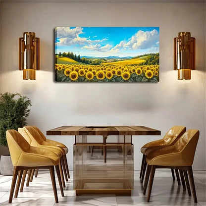Sunflower Field Rolling Hcills Wall Art Canvas Office Home Room Framed 120x60cm - Bella Home Decor