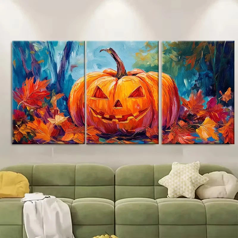 3pcs Pumpkin Oil Painting Halloween Metal Print Ready to Hang Art