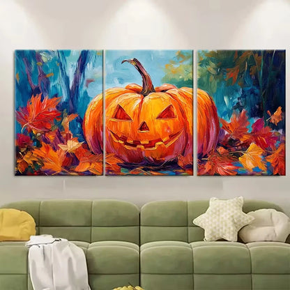 3pcs Pumpkin Oil Painting Halloween Metal Print Ready to Hang Art