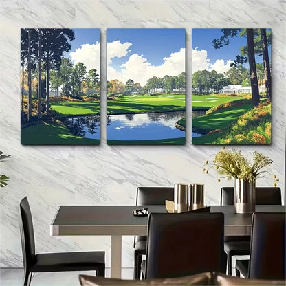 3pcs Water Hazards & Majestic Trees Metal Print Ready to Hang Art