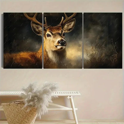 3pcs Majestic Elk in Mist Vintage Wall Art Set Canvas Framed 60x90cm - High Quality Print 100% Australian Made Wall Canvas Ready to Hang - Bella Home Decor