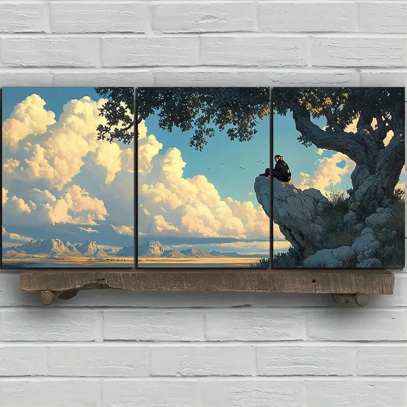 3pcs Forest Lake Reflections Golden Metal Print Ready to Hang Art - Bella Home Decor