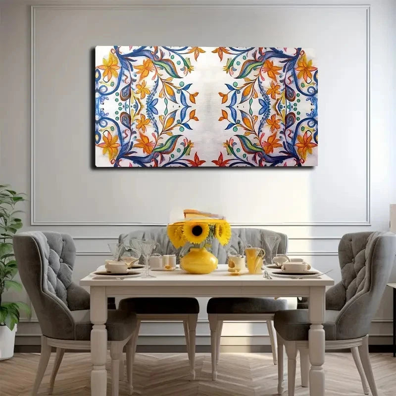 Floral Pattern Vibrant Colors Wall Art Canvas Office Home Room Framed 120x60cm