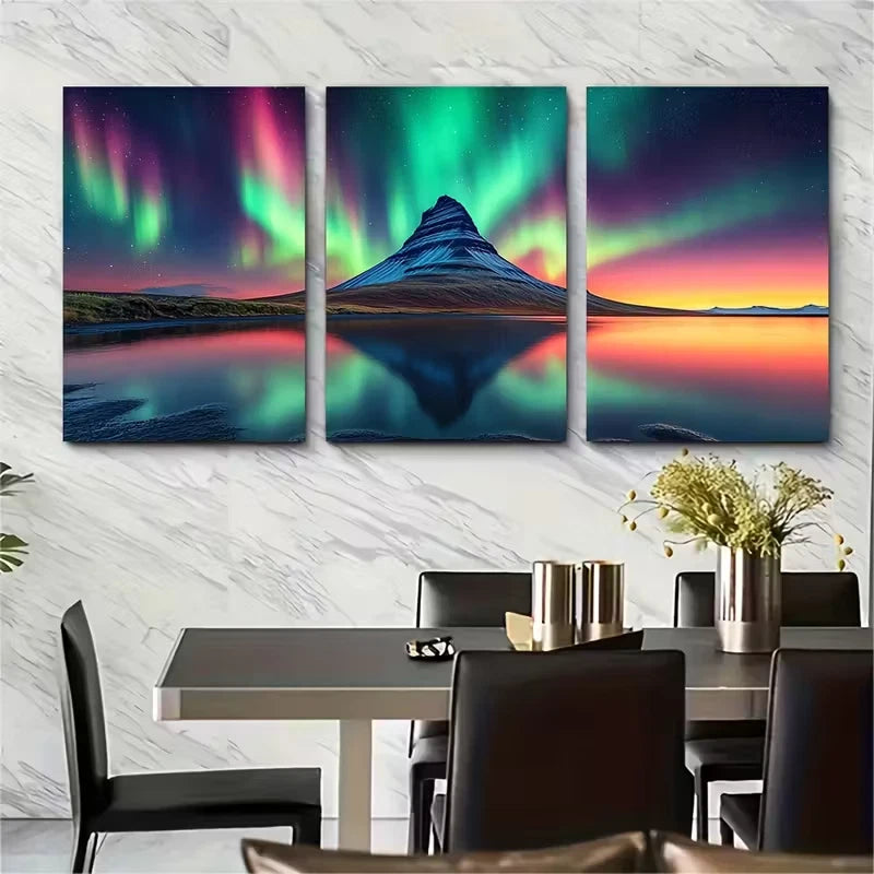 3pcs Mountain Volcano Iceland Night Metal Print Ready to Hang Art