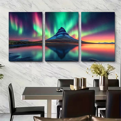 3pcs Mountain Volcano Iceland Night Metal Print Ready to Hang Art