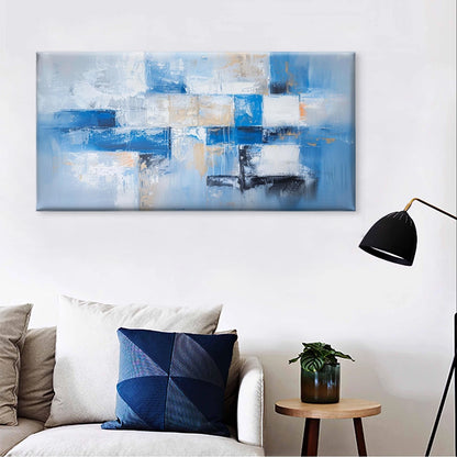 Blue and White Block Abstract Wall Art Canvas Office Home Framed 120x60cm