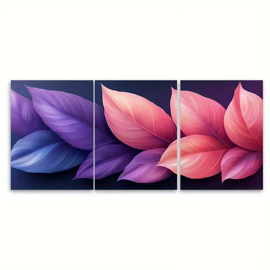3pcs Vibrant Abstract Tropical Leaves Metal Print Ready to Hang Art