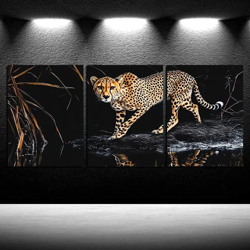 3pcs Lonely Leopard Nature Inspired Design Metal Print Ready to Hang Art - Bella Home Decor