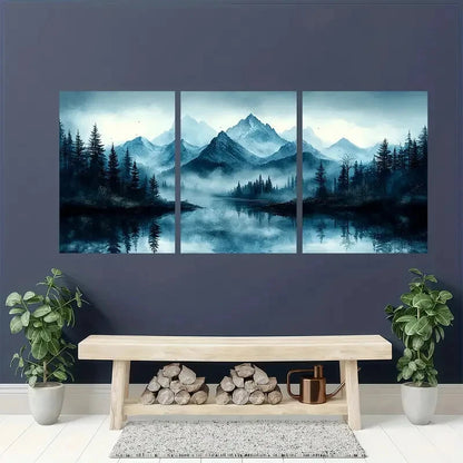 3pcs Abstract Misty Forest & Mountain Landscape Metal Print Ready to Hang Art - Bella Home Decor