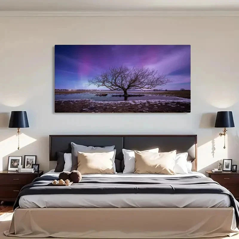 Serene Northern Lights Scenery Wall Art Canvas Office Home Room Framed 120x60cm