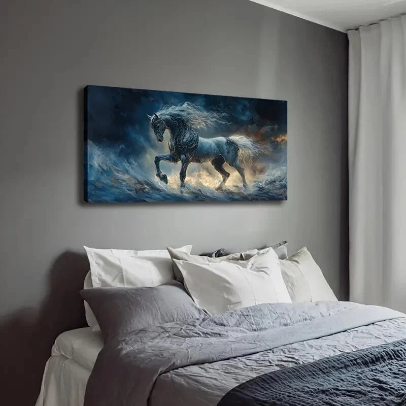 Realistic Horse Majestic White Wall Art Canvas Office Home Room Framed 120x60cm - Bella Home Decor