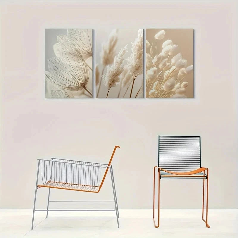 3pcs Botanical White Flowers Elegant Metal Print Ready to Hang Art - Bella Home Decor