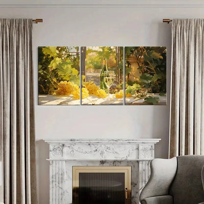 3pcs Vintage Wine & Grape Vineyard Sunlit Scene Metal Print Ready to Hang Art - Bella Home Decor