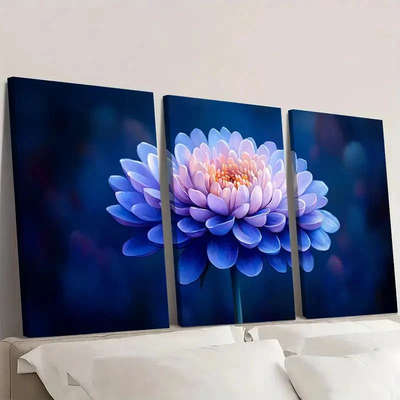 3pcs Chinese Aster Flower QW  Wall Art Set Canvas Framed 40x60cm - High Quality Print 100% Australian Made Wall Canvas Ready to Hang - Bella Home Decor