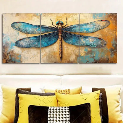 3pcs Blue Dragonfly Wall Art Set Canvas Unframed - High Quality Print 100% Australian Made Wall Canvas - Bella Home Decor