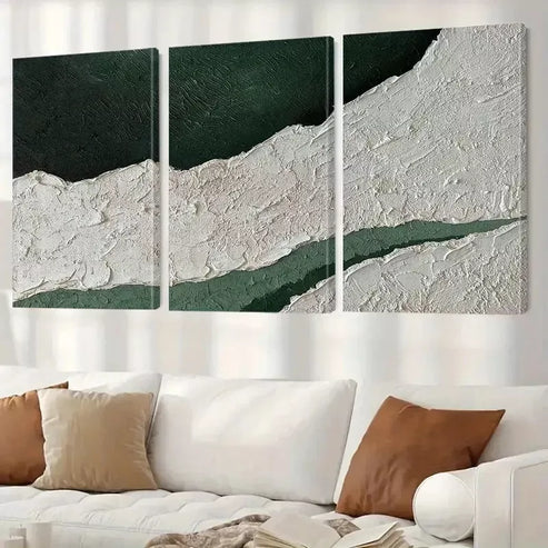 3pcs Abstract Green & White Painting Wall Art Set Canvas Unframed - High Quality Print 100% Australian Made Wall Canvas - Bella Home Decor