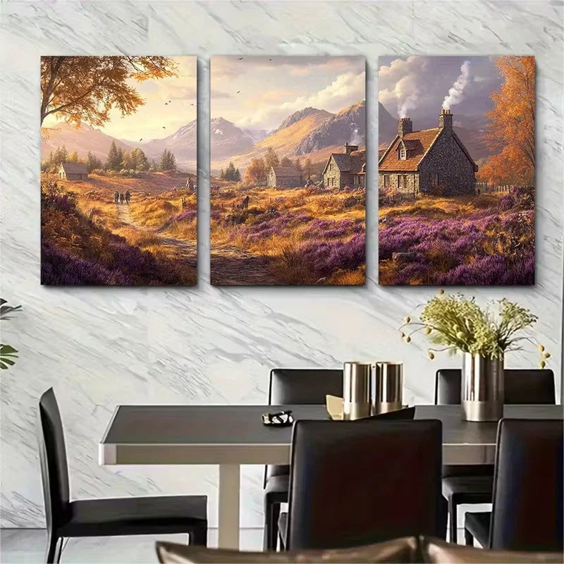 3pcs Depiction of the Scottish Highlands Metal Print Ready to Hang Art - Bella Home Decor