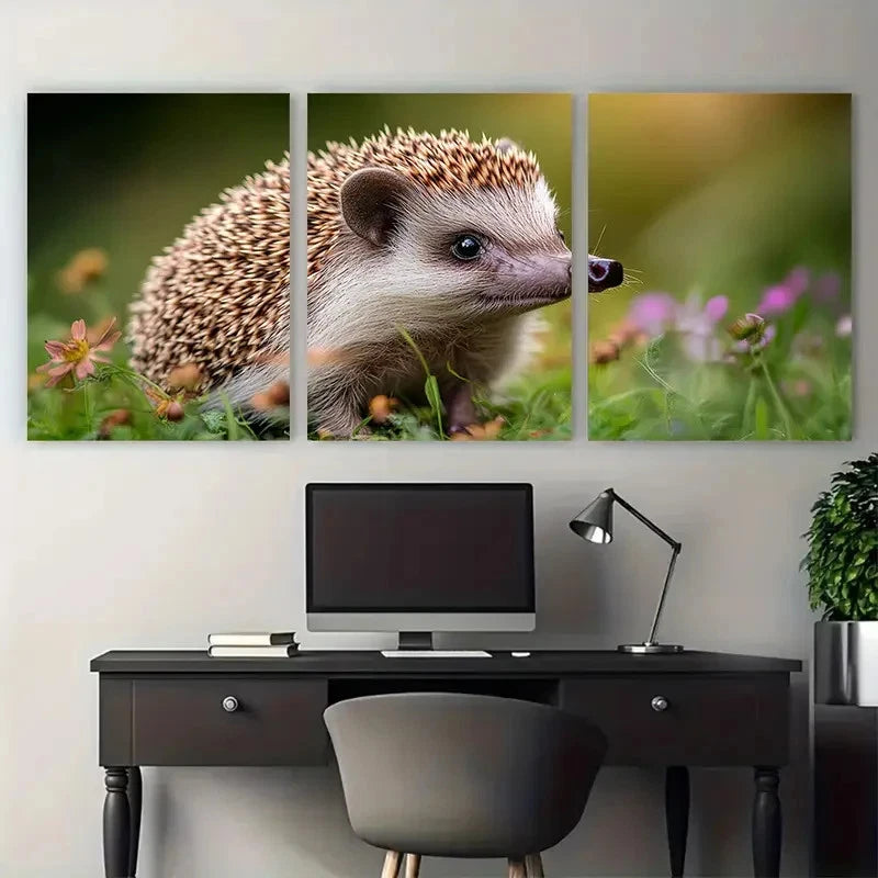 3pcs Charming Hedgehog Adorable Nature Inspired Metal Print Ready to Hang Art - Bella Home Decor