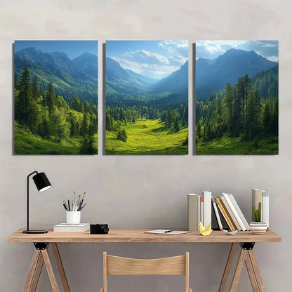 3pcs Green Mountain Hill Forest Nature Metal Print Ready to Hang Art