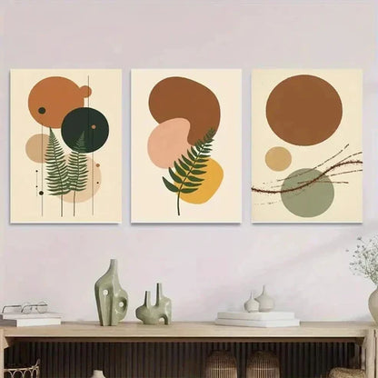 3pcs Geometric & Nature Abstract Botanical Wall Art Set Canvas Unframed - High Quality Print 100% Australian Made Wall Canvas - Bella Home Decor