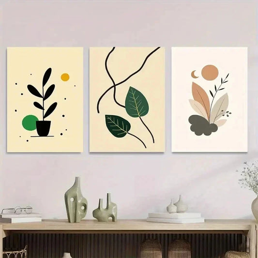3pcs Modern Abstract Botanical Minimalist Leaf Wall Art Set Canvas Framed 50x70cm - High Quality Print 100% Australian Made Wall Canvas Ready to Hang
