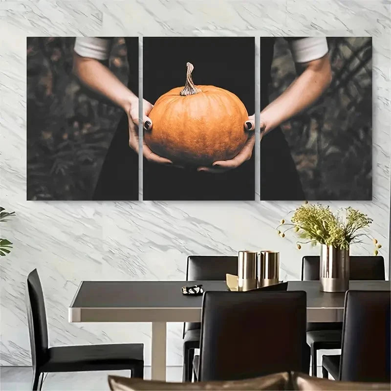 3pcs Featuring a Halloween Orange Pumpkin Metal Print Ready to Hang Art