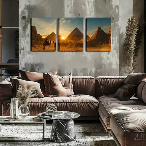 3pcs Relaxing, Sunset, Pyramid, Camel Wall Art Canvas Unframed - High Quality Print 100% Australian Made Wall Canvas