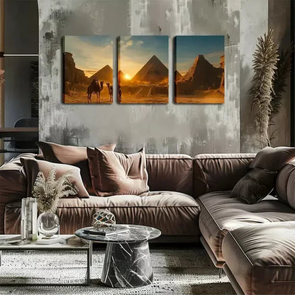 3pcs Relaxing, Sunset, Pyramid, Camel Wall Art Canvas Unframed - High Quality Print 100% Australian Made Wall Canvas