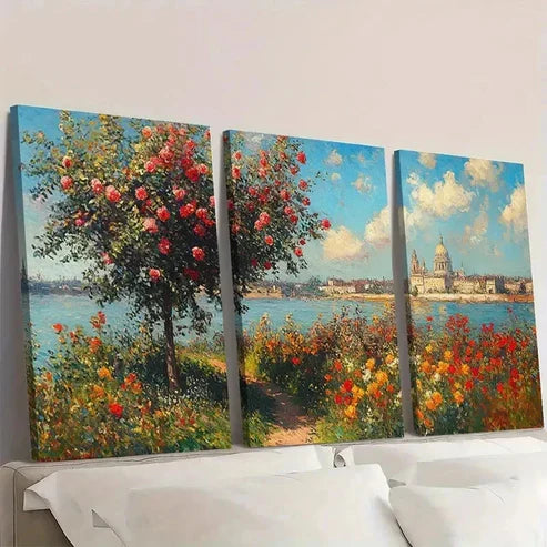 3pcs Flower Garden in Argenteuil Wall Art Set Canvas Unframed – High Quality Print 100% Australian Made Wall Canvas