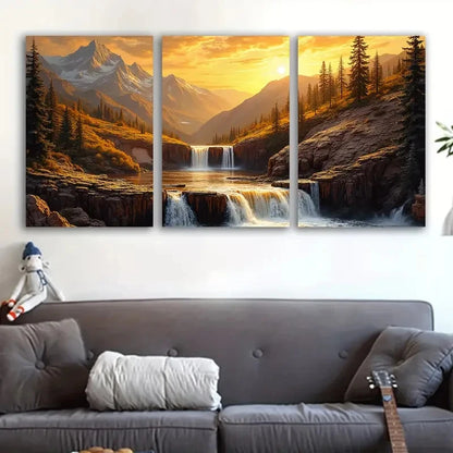 3pcs Majestic Waterfall And Mountain Landscape Wall Art Set Canvas Framed 40x60cm - High Quality Print 100% Australian Made Wall Canvas Ready to Hang