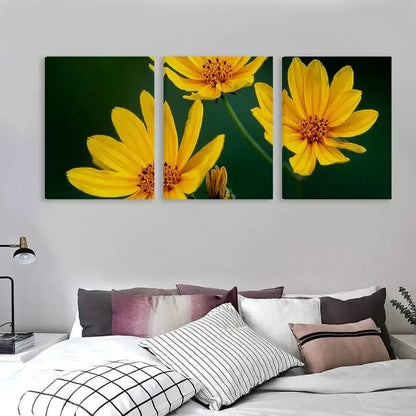 3pcs Mustard Yellow Flowers in Green Background  Wall Art Set Canvas Framed 40x60cm - High Quality Print 100% Australian Made Wall Canvas Ready to Hang - Bella Home Decor