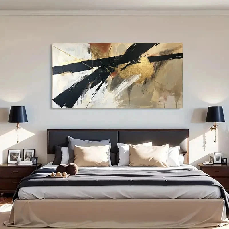 Modern Abstract Black And Golden Wall Art Canvas Office Home Room Framed 120x60cm - Bella Home Decor