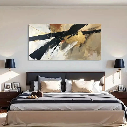 Modern Abstract Black And Golden Wall Art Canvas Office Home Room Framed 120x60cm