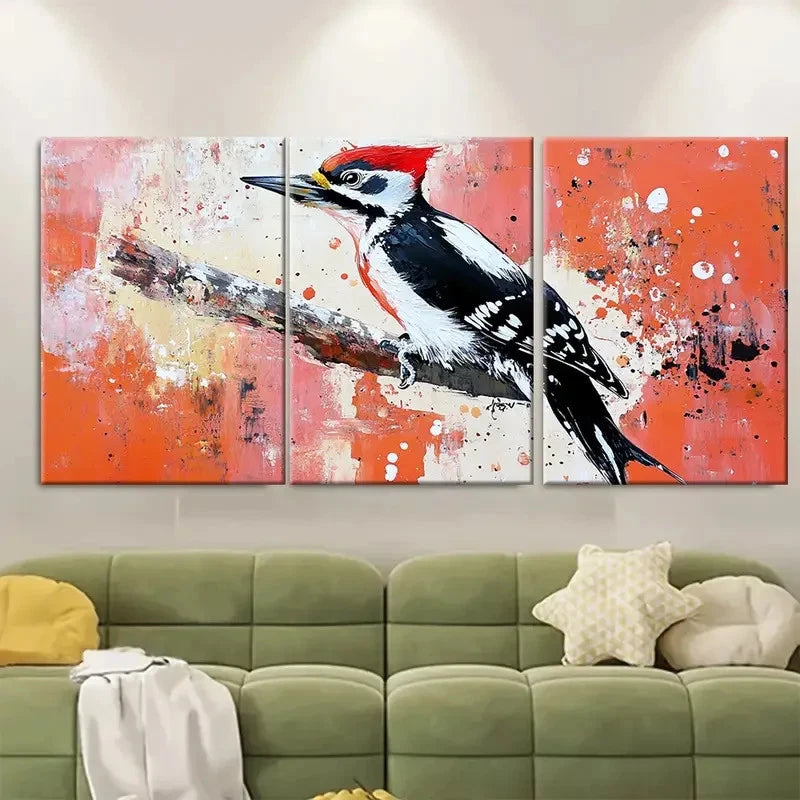 3pcs Woodpecker Animals Painting TI  Wall Art Set Canvas Framed 40x60cm - High Quality Print 100% Australian Made Wall Canvas Ready to Hang