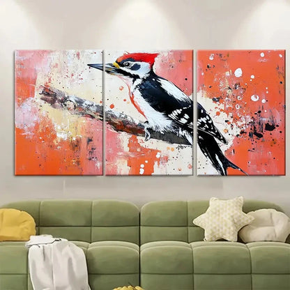 3pcs Woodpecker Animals Painting TI  Wall Art Set Canvas Framed 40x60cm - High Quality Print 100% Australian Made Wall Canvas Ready to Hang