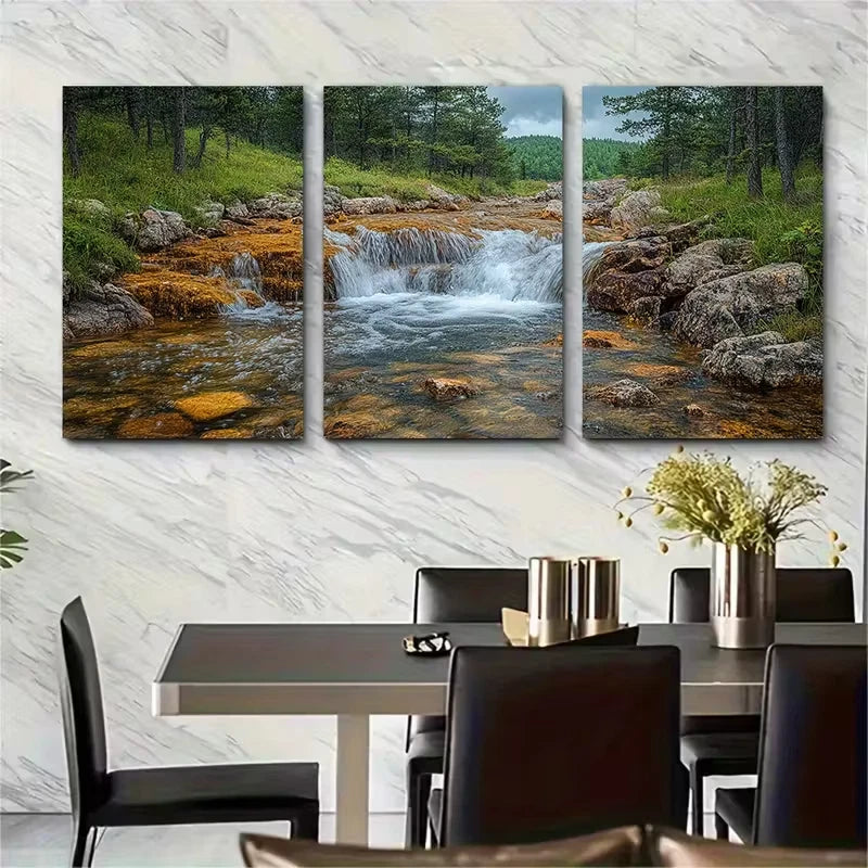 3pcs Rocky Water Source Metal Print Ready to Hang Art