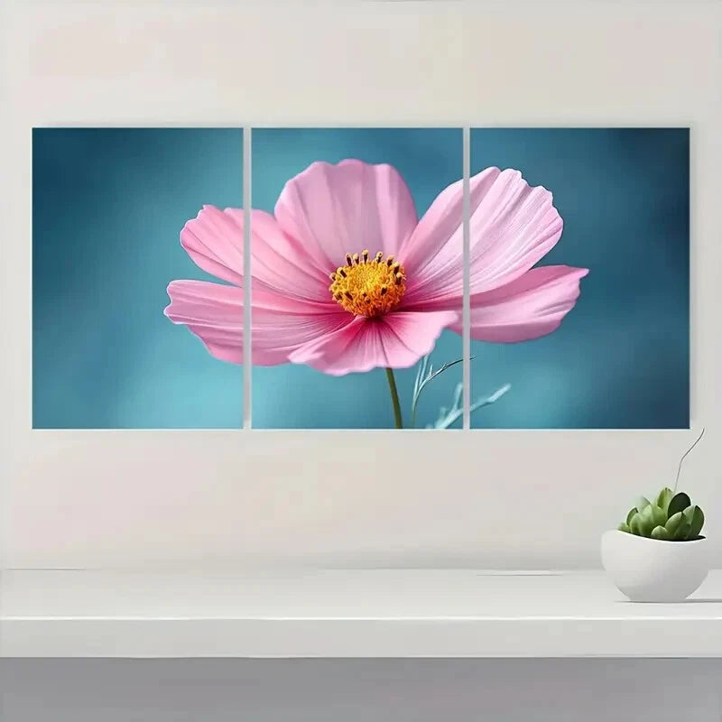 3pcs Vibrant Floral Pink Cosmo Flower Metal Print Ready to Hang Art - Bella Home Decor