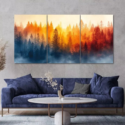 3pcs Colorful Misty Forest Painting Style Wall Art Canvas Unframed - High Quality Print 100% Australian Made Wall Canvas - Bella Home Decor