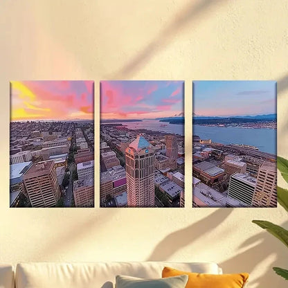 3pcs Rooftop Cityscape with Vibrant Sunset 50x70cm - High Quality Print 100% Australian Made Wall Canvas Ready to Hang