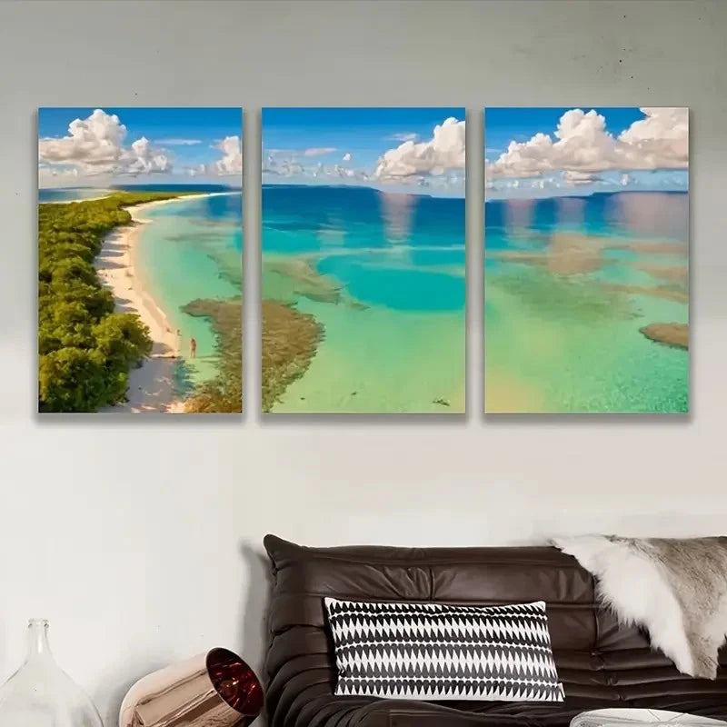 3pcs Turquoise Waters of a Tropical Seascape Wall Art Set Canvas Framed 60x90cm - High Quality Print 100% Australian Made Wall Canvas Ready to Hang
