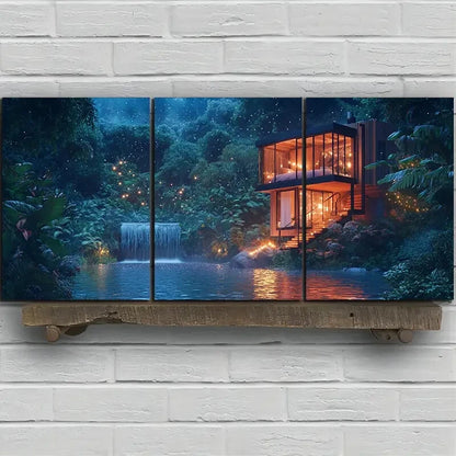 3pcs The Glass House by the River Nature Metal Print Ready to Hang Art - Bella Home Decor