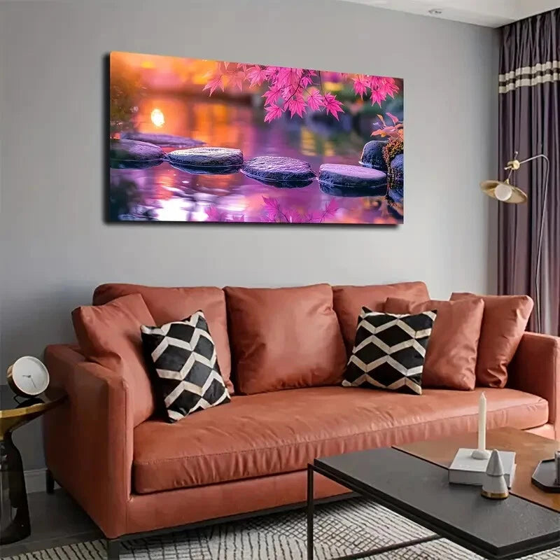 Vibrant Autumn Garden Scene Wall Art canvas office home room framed 120x60cm - Bella Home Decor