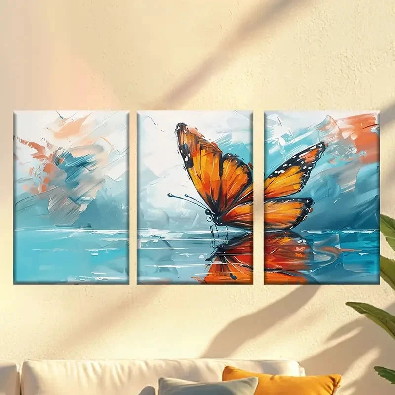 3pcs Colorful Artistic Shiny Butterfly Wall Art Set Canvas Framed 60x90cm - High Quality Print 100% Australian Made Wall Canvas Ready to Hang - Bella Home Decor