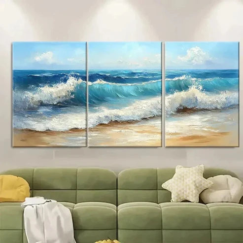 3pcs Ocean Waves Seaside ER Wall Art Set Canvas Unframed – High Quality Print 100% Australian Made Wall Canvas - Bella Home Decor