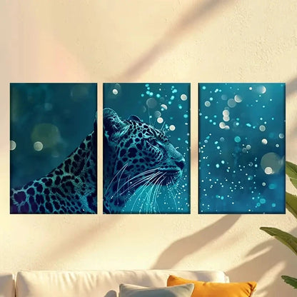 3pcs Leopard Standing in the Snow Wall Art Set Canvas Framed 60x90cm - High Quality Print 100% Australian Made Wall Canvas Ready to Hang