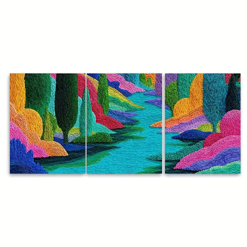 3pcs Colorful Abstract River Scenery Metal Print Ready to Hang Art - Bella Home Decor